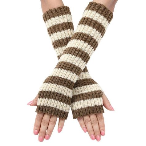 Striped Hand Warmers, Coraline Fingerless Gloves, Emo Stuff To Buy, Cute Arm Warmers, Crochet Hand Gloves, Cute Fingerless Gloves, Striped Arm Warmers, Knitted Arm Warmers, Striped Mittens