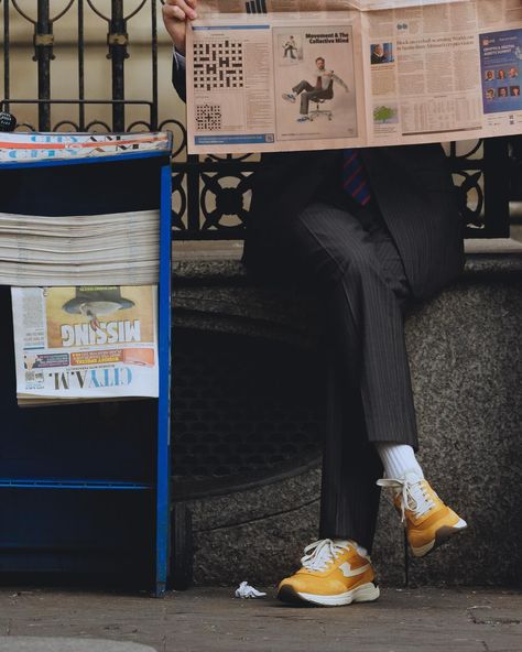 . Our SS24 campaign captures moments of movement and thought processes on a London commute and in the workplace. 🏃‍♂️ Featured is our Osier S-Strike Suede Mix College Yellow. Now available on our website 🤝 . 📸 @james_re . . . . . . . . #stepneyworkersclub #stepneyworkersclubsneakers #movement #sneakers #sneakerhead #sstrike #swc #ootd Sneakers Editorial Photography, Street Product Photography, Commute Photography, Shoe Marketing, Athletic Editorial, London Commute, Sneakers Campaign, Shoe Product Photography, Sneakers Photoshoot