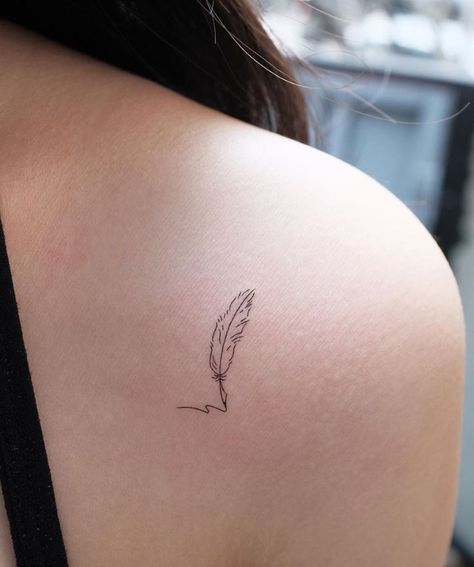 The Best Tiny Tattoos Of All Time - TheTatt Tattoos For Journalist, English Teacher Tattoo Ideas, Poetry Tattoo Ideas For Women, Pen And Quill Tattoo, Writer Tattoo Ideas Writing, Literary Tattoos Minimalist, Fineline Feminine Tattoo, Book Tattoo Behind Ear, Page Master Tattoo