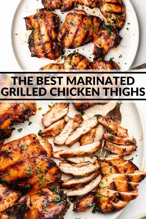 These juicy chicken thighs include a flavorful marinade you'll soon be obsessed with. They're so delicious and crave-worthy! I'll show you how easy grilling chicken thighs can be! Chicken Thigh Grill Recipes, Marinated Grilled Chicken Thighs, Grilled Chicken Thighs Marinade, Paleo Chicken Thighs, Chicken With Herbs, Turkey Dinners, Grilling Chicken, Best Chicken Marinade, Grilled Chicken Marinade