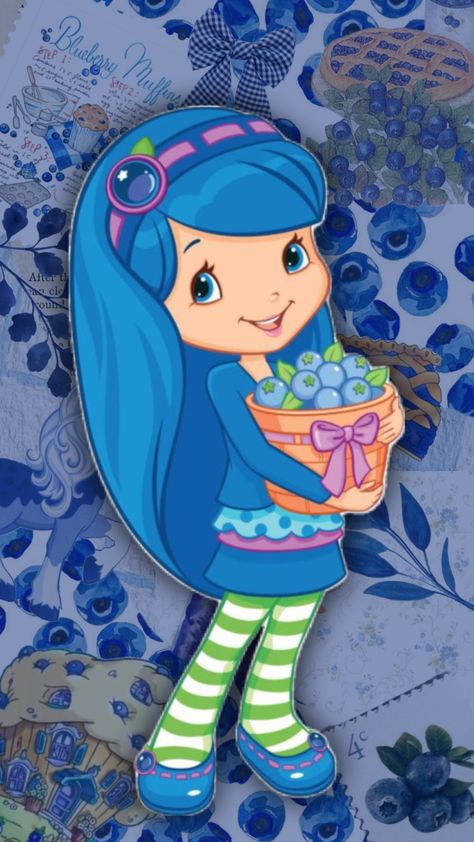 Cake Wallpaper, Strawberry Shortcake Cartoon, Strawberry Shortcake Characters, Blue Strawberry, Blueberry Muffin, Cartoon Profile Pictures, Blue Berry Muffins, Strawberry Shortcake, Blue Aesthetic