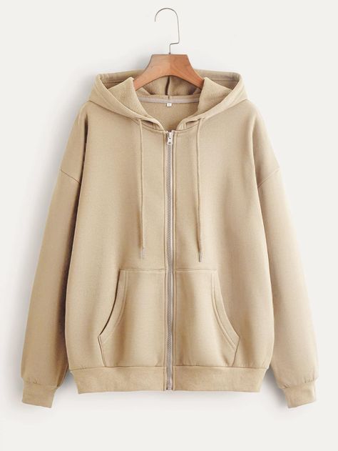 Zip Up Hoodie Aesthetic, Beige Hoodies, Drop Shoulder Hoodie, Hoodie Aesthetic, Women Sweatshirts, Lined Hoodie, Scenery Nature, Khaki Fashion, Sweatshirt Zipper