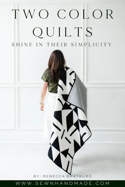 Black and white quilts are a favorite of mine! See what this is my go-to color combo! #interview #blackandwhitequilt #quiltpattern #modernquilt Two Color Quilts Modern, Black White And Gray Quilts, Gray And White Quilts, Wedding Gift Quilt Ideas, Black White And Grey Quilts, Black And White Quilt Ideas, Monochromatic Quilt Ideas, Simply Serene Quilt Pattern Free, Black And White Quilts Patterns Free