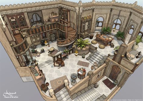 Interior Concept Art, Architecture Drawing Plan, Fantasy Rooms, Castles Interior, Isometric Art, Sims House Design, Interior Illustration, Fantasy House, Fantasy Places