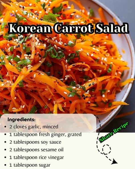 Quinoa Carrot Salad, Indian Style Carrots, Spicy Korean Carrot Salad, Japanese Carrot Salad, Carrot Sesame Salad, Korean Slaw Recipes, Korean Radish Salad, Carrot Beet Salad, Healthy Korean Food Diet