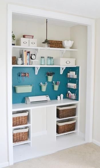 Craft Room Closet, Closet Transformation, Craft Closet, Closet Office, Dream Craft Room, Ideas Craft, Home Office Storage, Closet Makeover, Craft Room Storage