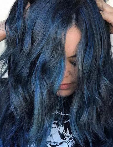 Turquoise Hair Color, Hair Color Ombre, Blue Black Hair Color, Denim Hair, Navy Hair, Blue Black Hair, Blue Ombre Hair, Dark Blue Hair, Black Ponytail Hairstyles