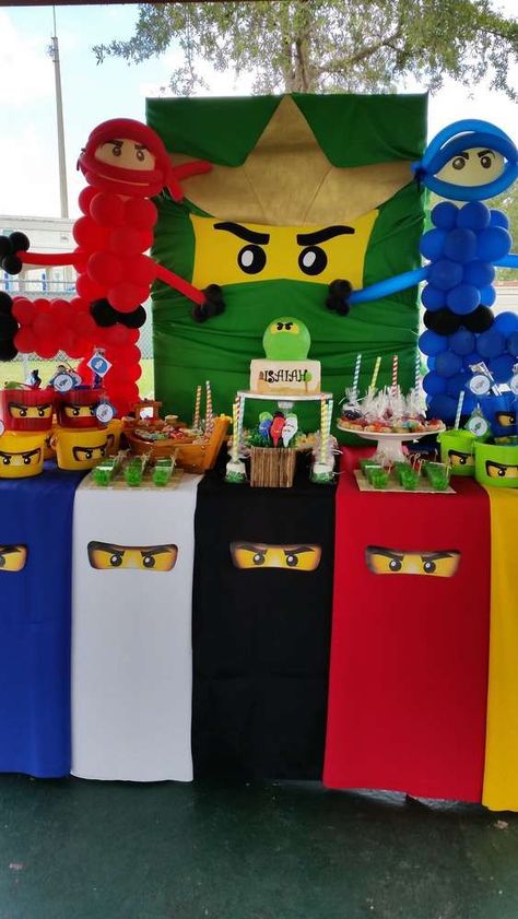 Lego Ninjago, Ninja Birthday Party Ideas | Photo 3 of 7 | Catch My Party Ninjago Party Decorations, Ninja Birthday Party Ideas, Ninja Birthday Party, Lego Ninjago Party, Lego Ninjago Birthday, Ninjago Birthday Party, Lego Themed Party, Ninja Birthday Parties, Fest Temaer