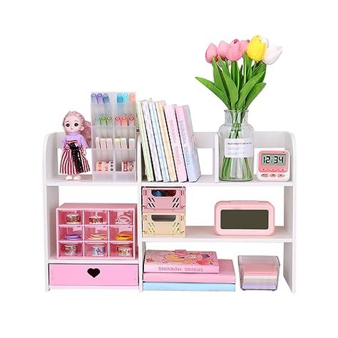 PRICES MAY VARY. Stylish Organization: Keep your workspace tidy and looking great with this cute desktop organizer that offers plenty of organized storage. Easy to Install: With a simple and intuitive design, this shelf is easy to assemble and install, so you can have it up and running in no time. This Cute Bookshelf provides versatile storage, accommodating various items such as books, stationery, and more. The 2 layering design and various compartments allow for easy sorting and organization, Cute Desk Organizer, Desk Kawaii, Cute Office Desk, Desk Drawer Organisation, Counseling Room, Cute Bookshelf, Small Desk Organization, Layering Design, Cute Bookshelves