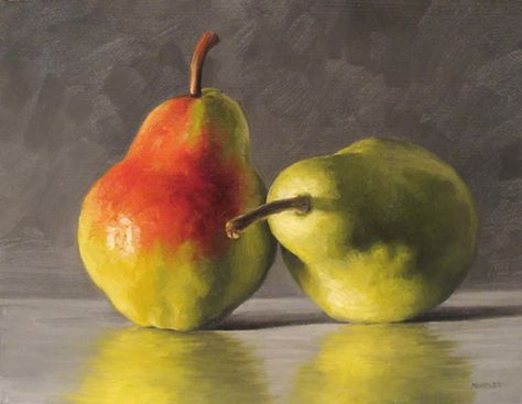 Reflecting Pears Moody Painting, Still Life Fruit, Oil Painting Techniques, Realism Painting, Life Paintings, Fruit Painting, Fine Art Landscape, Realistic Paintings, Fine Art Portraits