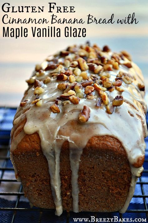 Gluten Free Maple Cinnamon Banana Bread - Breezy Bakes Deserts Recipes, Cinnamon Banana Bread, Gluten Free Banana Bread, Recipes Instant Pot, Vanilla Glaze, Buttery Biscuits, Ripe Bananas, Cinnamon Banana, Chops Recipe