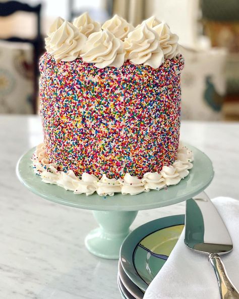 Bernadette on Instagram: “Today calls for cake! My family will be back together again and naturally we’re all thrilled! I thrive on routine and it’s been anything…” Chocolate Cake Covered In Sprinkles, All Sprinkle Cake, Cake Covered In Sprinkles, Bday Treats, Sprinkle Birthday, Dude Birthday, Cupcake Cake Designs, Confetti Cake, Bakery Ideas