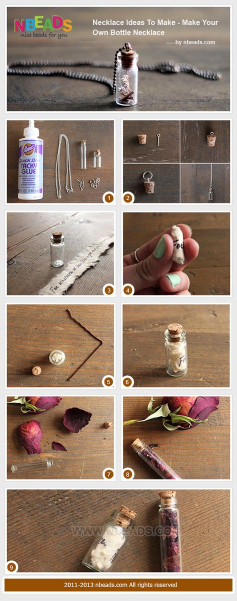 necklace ideas to make-make your own bottle necklace Necklace Making Ideas, Bottle Necklace Diy, Tiny Jars, Mini Glass Bottles, Mini Bottle, Jewerly Making, Bottle Jewelry, Bottle Charms, Necklace Ideas