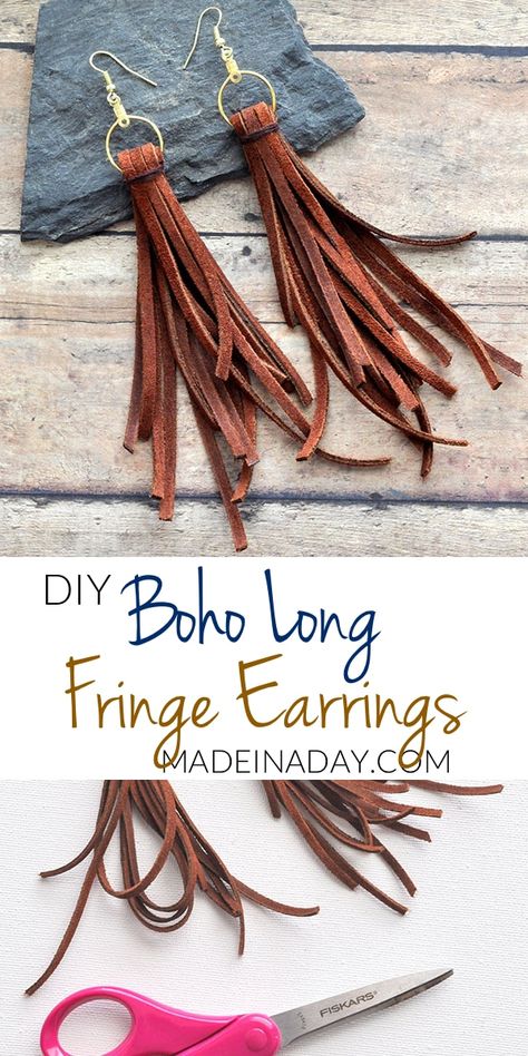 Tassel Jewelry Diy, Boho Earrings Diy, Fringe Earrings Diy, Boho Jewelry Diy, Diy Leather Earrings, Leather Jewelry Diy, Rose Gold Hoop Earrings, Diy Jewelry Earrings, Hammered Hoop Earrings