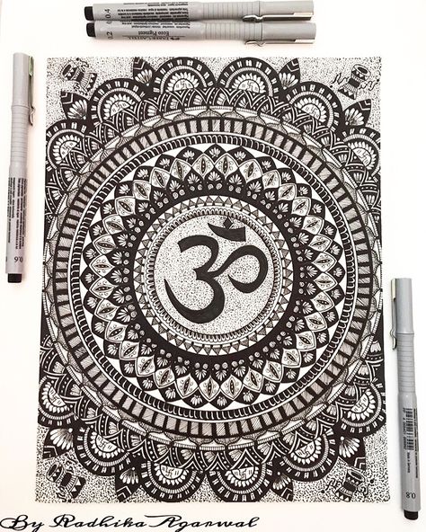 ”OM is the mysterious cosmic energy that is the substratum of all the things and all the beings of the entire universe. It is an eternal song of the Divine. It is continuously resounding in silence on the background of everything that exists.” . . ❌Do not copy my art without my permission. If you want to recreate it then give proper credit❌ Om Doodle Art, Om Mandala Art, Om Mandala, Om Design, Mandala Ideas, African Paintings, Doodle Art Drawing, Mandala Art Lesson, Background Drawing