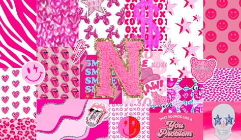 Preppy Macbook Wallpaper, Preppy Macbook, L Wallpaper Letter Aesthetic, Hot Pink Preppy, Preppy Collage, Iphone Wallpaper Planets, Cool Easy Drawings, Pink Macbook, Pink Flower Painting