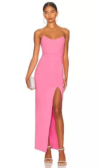 Ryleigh Strapless Maxi Dress in Pink | Revolve Clothing (Global) Prom Dresses Revolve, Pink Strapless Prom Dress, Pink Wedding Guest Dresses, Senior Hoco, Revolve Dress, Hoco Inspo, Recruitment Outfits, Prom Inspo, Summer Formal