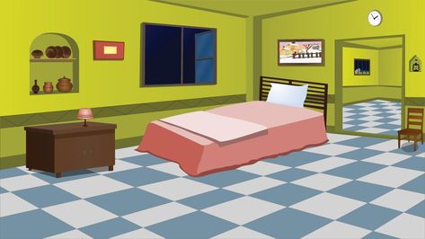 Room inside village home cartoon background with cozy bed, table, window, door, chair vector artwork illustration. Carton Backgrounds Home, Carton Backgrounds, Cartoon Background Photo, Cartoon Background House, Cartoon Home Background, Cartoon Background Hd, Background For Animation, Cartoon Village, Thar Jeep