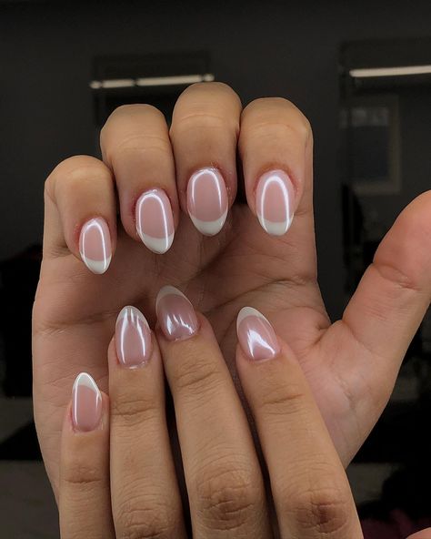 the french tip and chrome combo is giving a classic look ✨ @beetles_community @beetlesgelpolish @apresnailofficial #gel #gelnails #gelpolish #gelnail #gelmanicure #nailsnailsnails #nail #nailart #naildesign #naildesigns #frenchtipnails Short Tip French Nails, Short Nails Crome, Short French Nails Chrome, Cruise Nails Simple, Light Pink French Tip With Chrome, French Tip W Chrome, Plain Hoco Nails, Nude Nails With Silver Design, Almond French Tip With Chrome