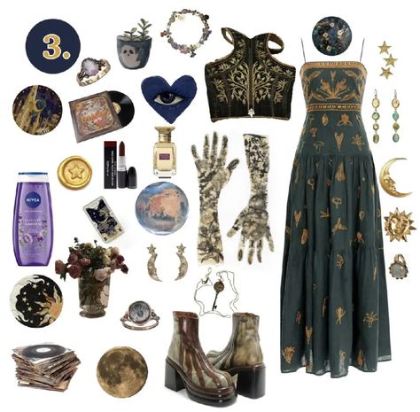 Goth Outfit Board, Witch Outfit Modern, Botanical Outfit, Hippie Witch Outfits, Whimsy Goth Outfit, Witchy Aesthetic Outfit, Bohemian Witch, Witchy Outfits, Witch Style