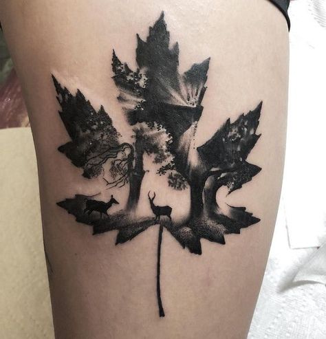 Blatt Tattoos, People Architecture, Hirsch Tattoo, Leaf Tattoo, Double Exposition, Architecture Nature, Tattoo Trend, Shape Tattoo, Pattern Tattoo