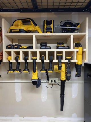 Power Tool Storage & Charging Station : 5 Steps (with Pictures) - Instructables Tool Wall Storage, Historical Pics, Power Tool Organizer, Garage Workshop Organization, Garage Shelves, Power Tool Storage, Woodworking Garage, Shed Organization, Garage Tool Storage