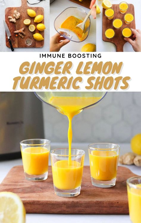 Lemon Ginger Turmeric Shots, Lemon Ginger Turmeric, Ginger Shot Recipe, Lemon Shots, Diy Wellness, Turmeric Shots, Ginger Shot, Wellness Shots, Ginger Turmeric