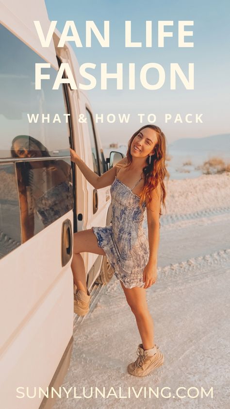 Tap to read my blog on all the clothes I pack for life on the road! Van Life Fashion, Rv Capsule Wardrobe, Van Life Outfits For Women, Van Life Capsule Wardrobe, Van Life Clothes, Van Life Wardrobe, Campervan Outfit, Vanlife Wardrobe, Road Trip Capsule Wardrobe