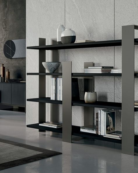 Kyoto: freestanding double-sided bookcase - Dallagnese Office Shelf Design Modern, Japanese Decor Aesthetic, Design Bookshelves, Modern Bookcase Design, Luxury Bookcase, Contemporary Bookshelf, Book Self, Unique Cabinet, Italian Living