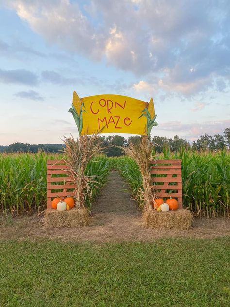 Fall Fun Day Activities, Corn Maze Activities, Fall Festival Entrance, Pumpkin Farm Ideas, Diy Corn Maze, Fall Fair Games, Corn Maze Ideas, Corn Maze Aesthetic, Maze Entrance