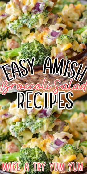 Amish Broccoli Salad Amish Salad Recipe Broccoli Cauliflower, Amish Broccoli Salad Recipe, Chopped Broccoli Salad Recipes, Sweet Broccoli Salad, Simple Broccoli Salad, Amish Salads, Broccoli Salad Dressing Recipe, Pasta Broccoli Salad, Amish Broccoli Cauliflower Salad