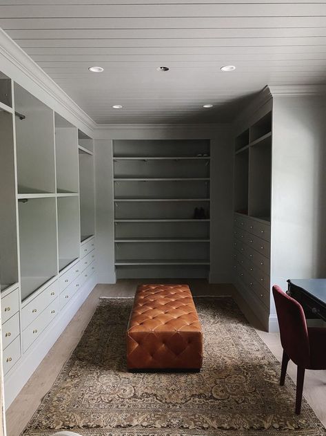 A couple weeks ago we shared how our closet looked after painting everything. In case you need a reminder: Yes, those are IKEA PAX closets. We built bases for them to raise them up the height Pax Closet System, Pax Closet, Ikea Pax Closet, Ikea Closet, Closet Hacks, Walking Closet, Closet Renovation, Closet Drawers, Home Design Diy