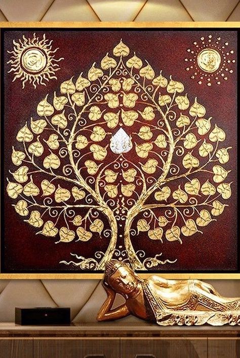 Kalpvriksh Tree, Thailand Painting, Bodhi Tree Art, Gold Art Painting, Bodhi Tree, Pichwai Paintings, Art Paintings For Sale, Buddha Painting, Hand Painted Wall Art