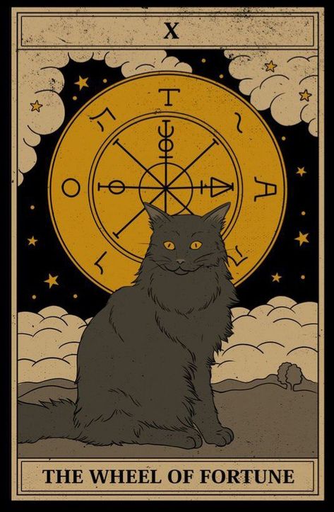 Black Cat Tarot Card, Wheel Of Fortune Tarot, Wall Decor Tapestry, Vintage Tarot, Boho Mandala, Tarot Cards Art, Mandala Tapestry, Tarot Art, Wheel Of Fortune