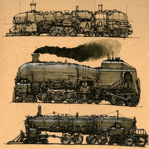 Steam Punk Train, Steampunk Vehicle, Steampunk City, 3d Karakter, Steampunk Artwork, Grey Paper, Arte Robot, Train Art, Game Concept Art