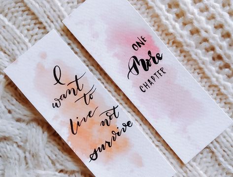 Calligraphy Bookmark Ideas - Hand painted and hand lettered bookish watercolor bookmark - one more chapter Romantic Bookmark Ideas, Book Mark Making Ideas, Bookmark Ideas Quotes, Book Mark Design Ideas, Book Mark Making, Bookmarks Calligraphy, Handmade Bookmark Ideas, Calligraphy Bookmarks, Book Marks Design Ideas