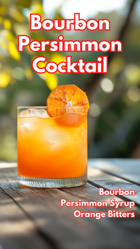 Bourbon Persimmon Cocktail Orange Bitters Cocktails, Persimmon Cocktail, Autumn Cocktails, Cocktail Cards, Seasonal Cocktails, Bourbon Recipes, Orange Bitters, Citrus Cocktails, Cocktail Drinks Alcoholic