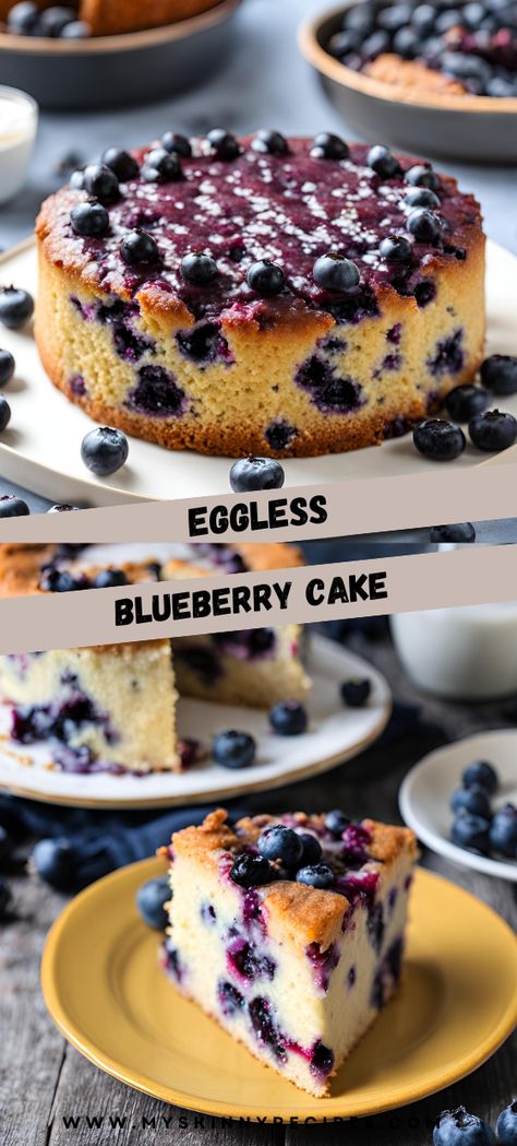 Enjoy the delightful flavors of this Eggless Blueberry Cake! Moist, tender, and bursting with fresh blueberries, it's the perfect egg-free treat for any occasion. #BlueberryCake #EgglessCake #Baking #Dessert 🍰✨ Eggless Yogurt Cake, Eggless Bundt Cake Recipes, Eggless Blueberry Cake, Easy Eggless Cake Recipe, Egg Less Cake Recipe, Gluten Free Blueberry Cake, No Egg Cake, Blueberry Crumble Cake, Flourless Cake Recipes