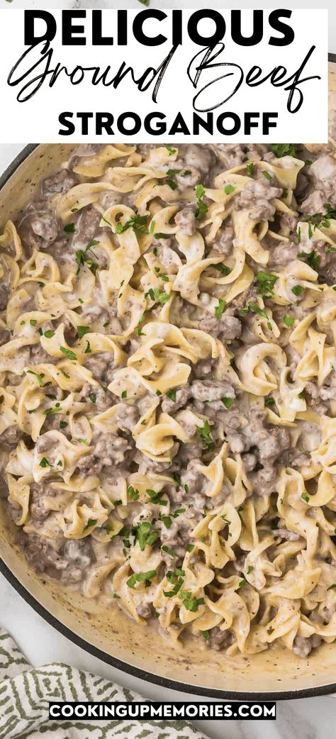 This Ground Beef Stroganoff is budge-friendly, family-friendly and is the definition of comfort food. Ready in just 30 minutes. Meal Prep Beef Stroganoff, Lazy Beef Stroganoff, Ground Meat Stroganoff, Diy Beef Stroganoff, Ground Beef Uses, Slow Cooker Beef Stroganoff Ground Beef, Ground Beef Recipes Stroganoff, Easy Homemade Beef Stroganoff, Beef Stroganoff Recipe Ground Beef