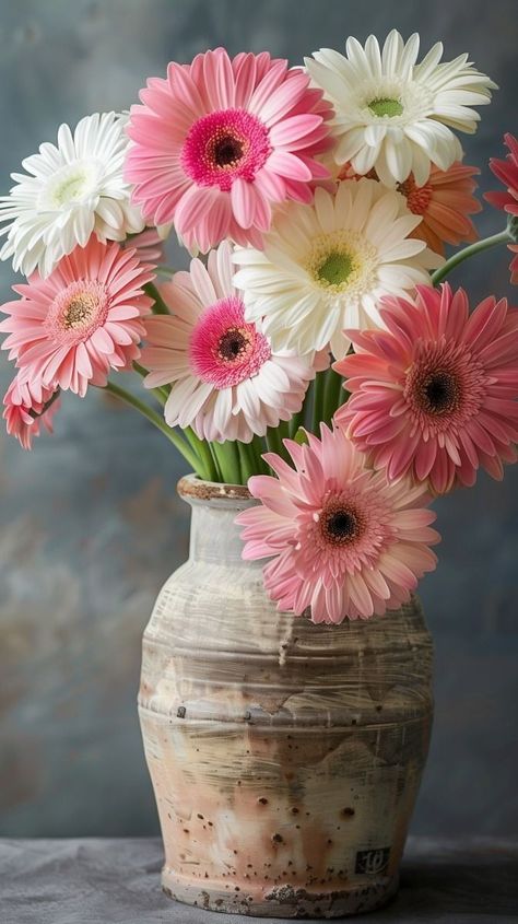 Roses In Vase Floral Arrangements, Gerbera Flower Arrangements, Red Roses Garden, Being Present In The Moment, Old Wooden Table, Pretty Flowers Pictures, Pocahontas Tattoo, Present In The Moment, Birthday Flowers Bouquet