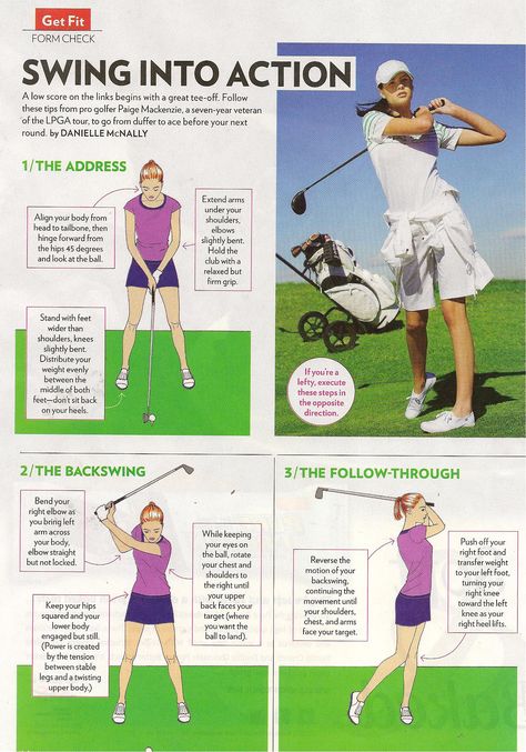 Tips from golf pro Paige Mackenzie of the LPGA from Shape magazine www.shape.com Paige Mackenzie, Golf Basics, Lpga Tour, Golf School, Golf Videos, Golf Tips For Beginners, Shape Magazine, Golf Instruction, Top Golf