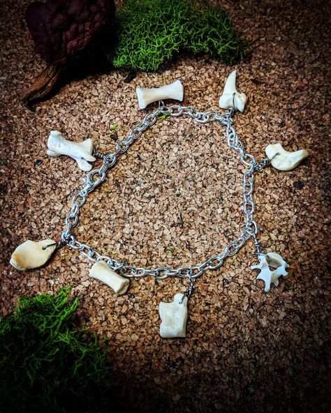 Sending off this tiny bone charm bracelet.  Get your own at ObscureHouston.com ⚔️🖤 All items ship free in the US!  #claws #silver #chains… Hand Bone Bracelet, Bone Hand Bracelet, Handmade Bone Jewelry For Halloween, Skull-shaped Bone Jewelry For Gifts, Bone Bracelet, Bones Bracelet, Real Bones, Bone Jewelry, Silver Chains