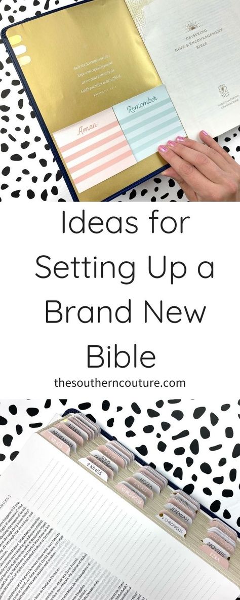 Ideas for Setting Up a Brand New Bible - Southern Couture Bible Sticky Notes, Bible Organization, Bible Highlighting, Note Taking Tips, Bible Studies For Beginners, Journaling Tips, Bible Study Help, Bible Study Methods, Bible Study Notebook