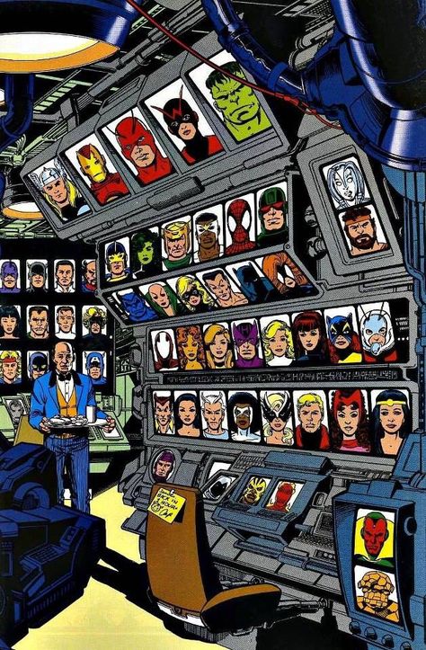 Avengers Tower, George Perez, Comic Book Panels, Avengers Comics, Computer Room, Marvel Comic Universe, Marvel Comics Art, Spider Woman, Classic Comics