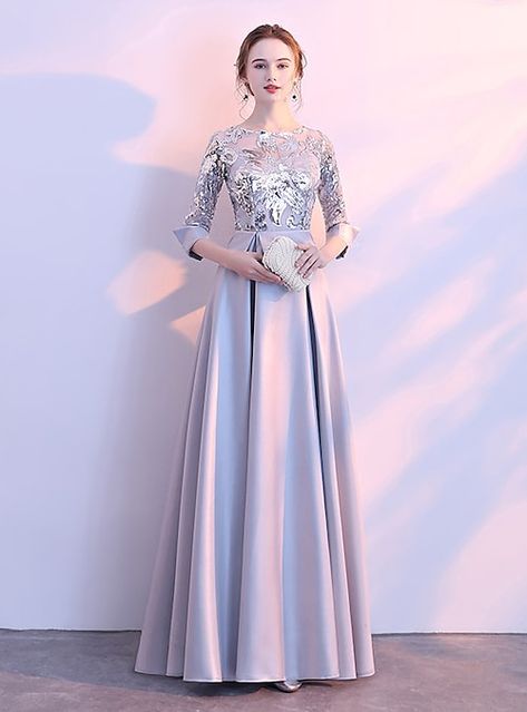 Long Sleeve Bridesmaid Dress, Elegant Prom, Elegant Bridesmaid Dresses, Sequin Wedding, Satin Tulle, Womens Prom Dresses, Dress Sleeve Styles, Maxi Gown Dress, Prom Formal