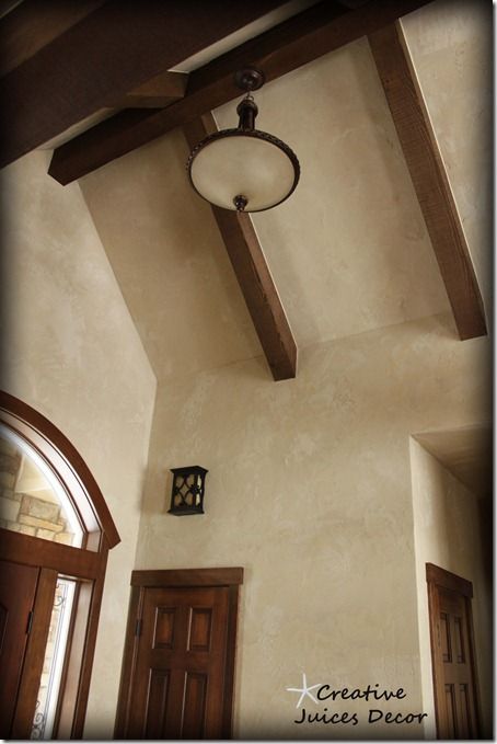 Rustic Tuscan entry - home tour  Old world with american clay and wood beams American Clay Plaster, American Clay Walls, Tuscan Walls, American Clay, Rustic Entry, Interior Columns, Tuscan Design, Mediterranean Home Decor, Tuscan Decorating