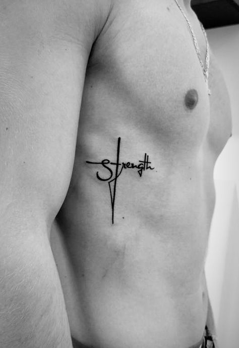 Tiny Lettering Tattoo, Aestethic Tattoo Men, Tattoo Ideas For Men Meaningful Hand, Mens Strength Tattoo, Small Word Tattoos Men, Cool Simple Tattoos Men, Small Tattoos For Men On Arm, Small Rib Tattoos For Guys, First Tattoo Ideas For Men Meaningful