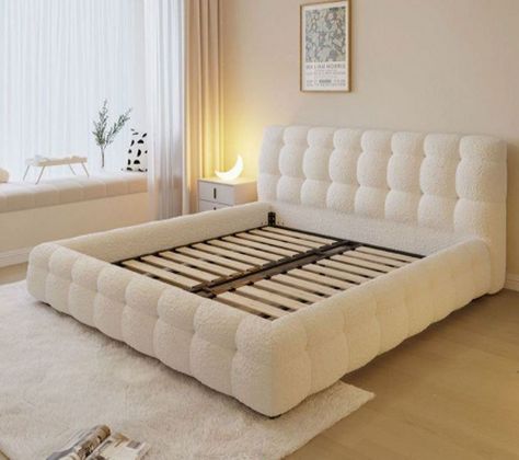 Introducing our Marshmallow Bed Frame—a vision of pure comfort and style. This bed frame boasts a plush design reminiscent of marshmallows, inviting you to unwind in the lap of luxury. Crafted for both aesthetics and relaxation, it transforms your bedroom into a haven of modern elegance and serene beauty. Embrace the softness and sophisticat...#DecorInspiration #Bedroom #HomeInspiration #to #HomeIdeas #Guide #Comprehensive #InteriorDesign #Inspiration #A #and #Tranquility #Transforming #Decor Bed Foam Design, Bed Headboard Aesthetic, Beds For Room, Cute Queen Size Beds, Cute Bedroom Furniture Ideas, Back Of Bed Design, High Bedframes, Comfy Bed Design, Cushioned Bed Frame