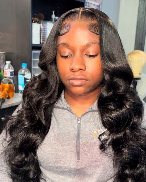 Closure sew in with beautiful luscious curls 🥺😍 #hairbytanky #nolahairstylist #closuresewin Sew In Middle Part Curls, Middle Part Sew In With Leave Out Curls, Closure Sew In, Versatile Sew In Weave, Middle Part Curls, Sew In Curls, Versatile Sew In, Middle Part Sew In, Full Sew In