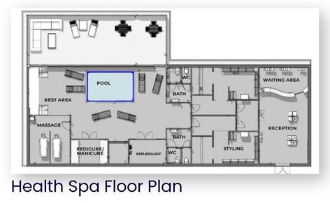 Spa Plan Architecture Spas, Spa Floor Plan, Sport Plan, Spa Layout, Hotel Room Plan, Beauty Salon Makeup, Hotel Floor Plan, Hotel Floor, Salon Makeup